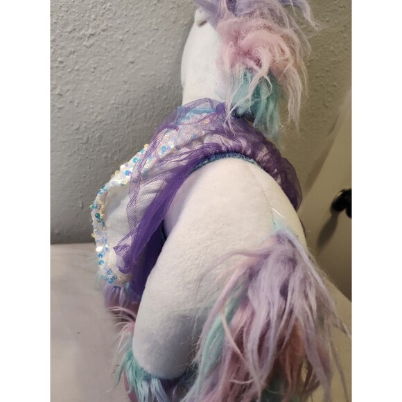 Build A Bear White Unicorn With Dress Friends Enchanted Plush BAB Rainbow Hair - Picture 9 of 16